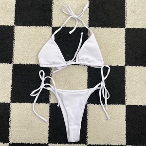 White Ribbed Tie Bikini